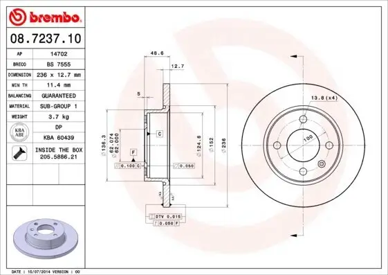 Bremsscheibe BREMBO 08.7237.10