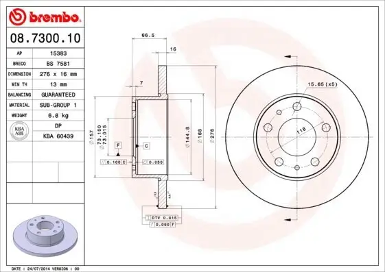 Bremsscheibe Hinterachse BREMBO 08.7300.10