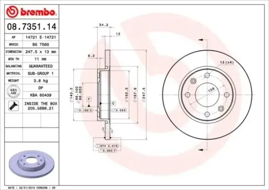 Bremsscheibe Vorderachse BREMBO 08.7351.14 Bild Bremsscheibe Vorderachse BREMBO 08.7351.14
