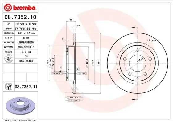 Bremsscheibe Hinterachse BREMBO 08.7352.11
