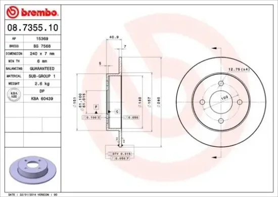 Bremsscheibe BREMBO 08.7355.10 Bild Bremsscheibe BREMBO 08.7355.10