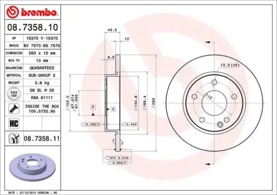 Bremsscheibe Vorderachse BREMBO 08.7358.11 Bild Bremsscheibe Vorderachse BREMBO 08.7358.11