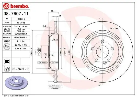 Bremsscheibe Hinterachse BREMBO 08.7607.11