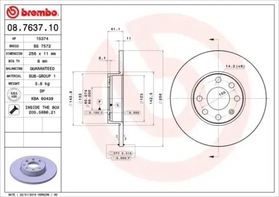 Bremsscheibe Vorderachse BREMBO 08.7637.10 Bild Bremsscheibe Vorderachse BREMBO 08.7637.10