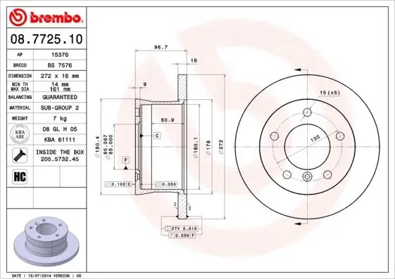 Bremsscheibe BREMBO 08.7725.10