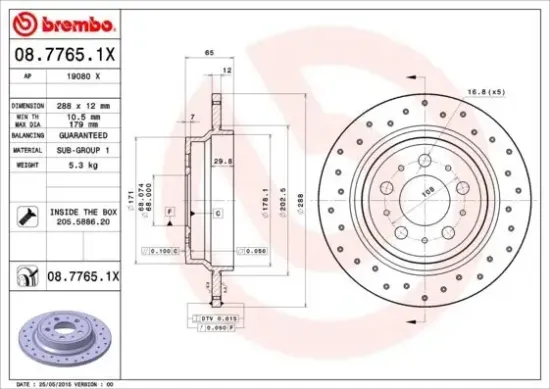 Bremsscheibe Hinterachse BREMBO 08.7765.1X Bild Bremsscheibe Hinterachse BREMBO 08.7765.1X