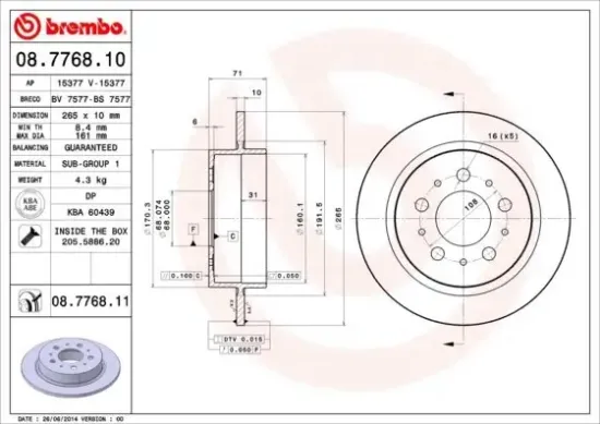 Bremsscheibe Hinterachse BREMBO 08.7768.10 Bild Bremsscheibe Hinterachse BREMBO 08.7768.10