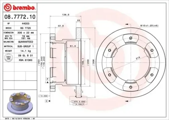 Bremsscheibe Hinterachse BREMBO 08.7772.10 Bild Bremsscheibe Hinterachse BREMBO 08.7772.10