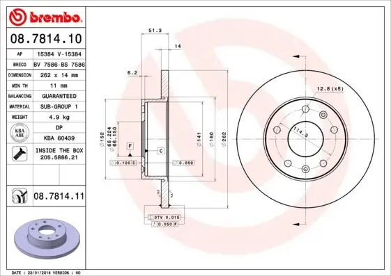Bremsscheibe Vorderachse BREMBO 08.7814.11