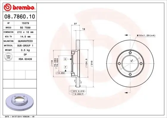 Bremsscheibe Vorderachse BREMBO 08.7860.10