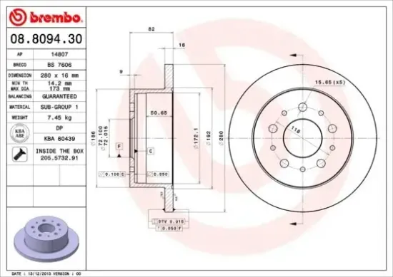 Bremsscheibe BREMBO 08.8094.30 Bild Bremsscheibe BREMBO 08.8094.30