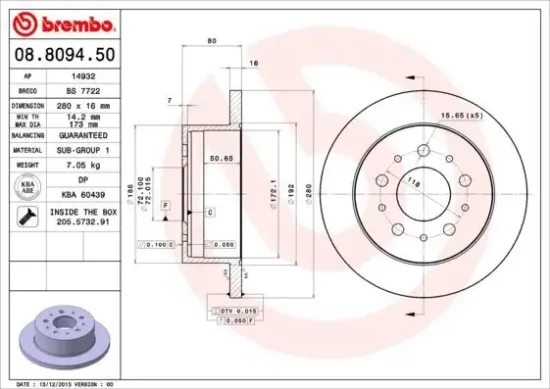 Bremsscheibe BREMBO 08.8094.50 Bild Bremsscheibe BREMBO 08.8094.50