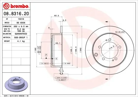 Bremsscheibe Hinterachse BREMBO 08.8316.20