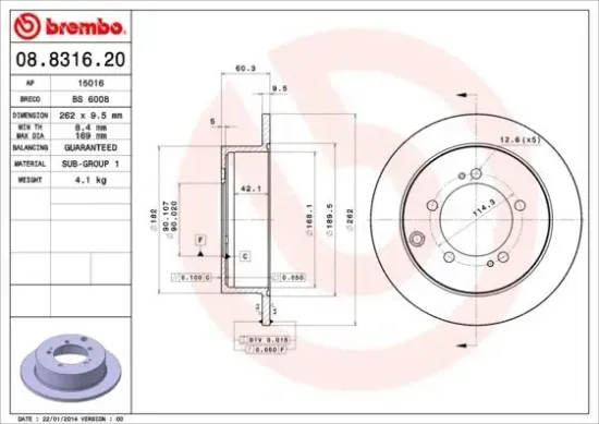 Bremsscheibe Hinterachse BREMBO 08.8316.20 Bild Bremsscheibe Hinterachse BREMBO 08.8316.20