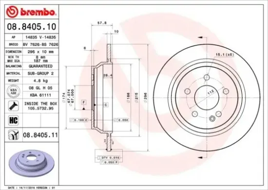 Bremsscheibe Hinterachse BREMBO 08.8405.11 Bild Bremsscheibe Hinterachse BREMBO 08.8405.11