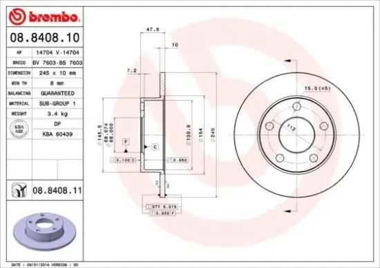 Bremsscheibe Hinterachse BREMBO 08.8408.11 Bild Bremsscheibe Hinterachse BREMBO 08.8408.11
