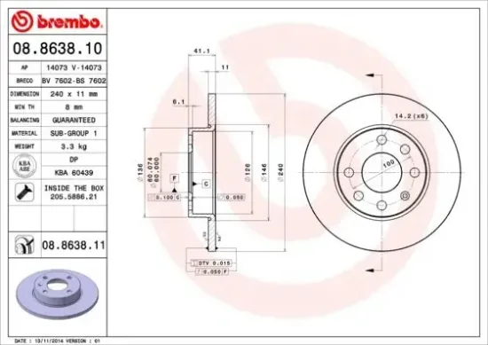 Bremsscheibe Vorderachse BREMBO 08.8638.11 Bild Bremsscheibe Vorderachse BREMBO 08.8638.11