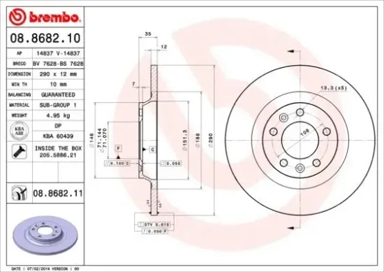 Bremsscheibe Hinterachse BREMBO 08.8682.11 Bild Bremsscheibe Hinterachse BREMBO 08.8682.11
