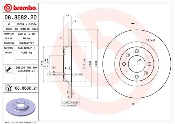 Bremsscheibe Hinterachse BREMBO 08.8682.21