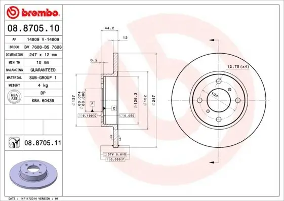 Bremsscheibe Vorderachse BREMBO 08.8705.11