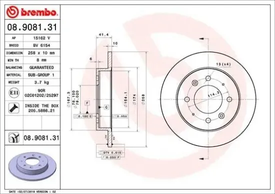 Bremsscheibe Hinterachse BREMBO 08.9081.31 Bild Bremsscheibe Hinterachse BREMBO 08.9081.31