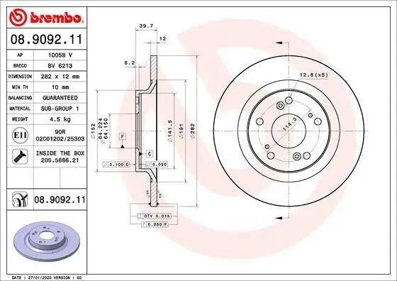 Bremsscheibe Hinterachse BREMBO 08.9092.11