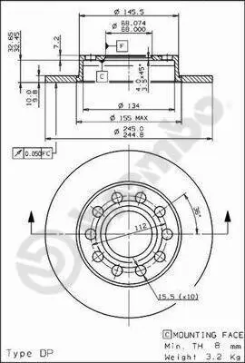 Bremsscheibe Hinterachse BREMBO 08.9136.11 Bild Bremsscheibe Hinterachse BREMBO 08.9136.11