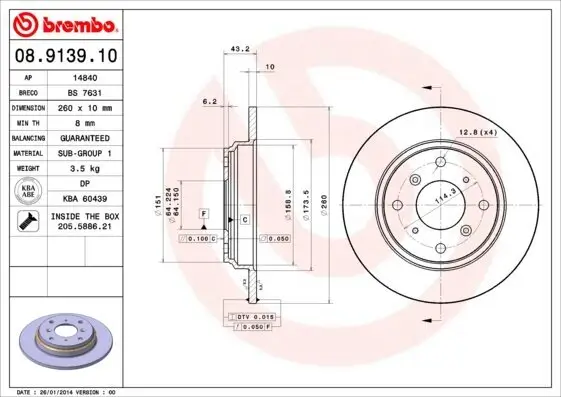 Bremsscheibe BREMBO 08.9139.10