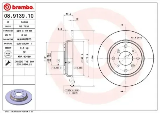 Bremsscheibe BREMBO 08.9139.10 Bild Bremsscheibe BREMBO 08.9139.10