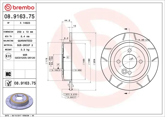 Bremsscheibe Hinterachse BREMBO 08.9163.75 Bild Bremsscheibe Hinterachse BREMBO 08.9163.75
