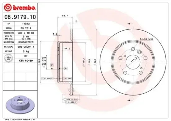 Bremsscheibe Hinterachse BREMBO 08.9179.10 Bild Bremsscheibe Hinterachse BREMBO 08.9179.10
