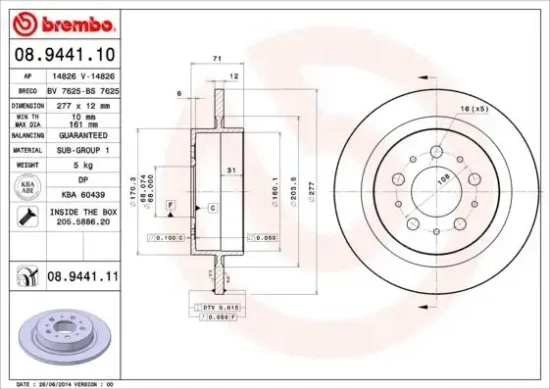 Bremsscheibe BREMBO 08.9441.11 Bild Bremsscheibe BREMBO 08.9441.11