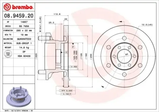 Bremsscheibe BREMBO 08.9459.20 Bild Bremsscheibe BREMBO 08.9459.20