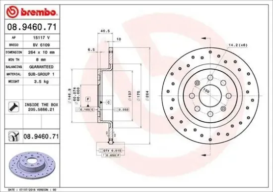 Bremsscheibe Hinterachse BREMBO 08.9460.71 Bild Bremsscheibe Hinterachse BREMBO 08.9460.71