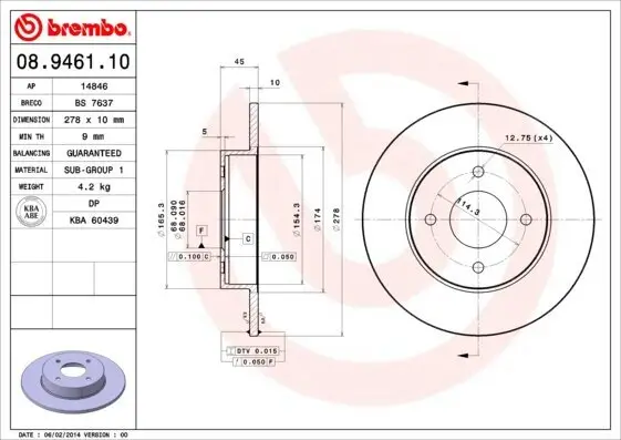 Bremsscheibe Hinterachse BREMBO 08.9461.10