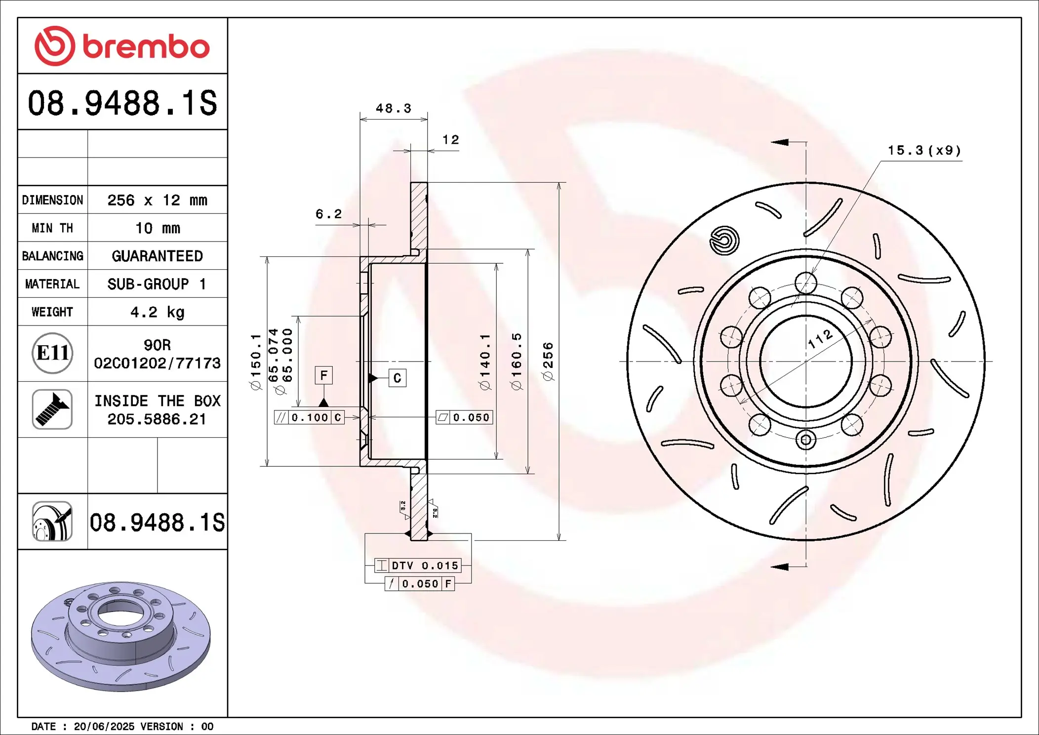 Bremsscheibe Hinterachse BREMBO 08.9488.1S