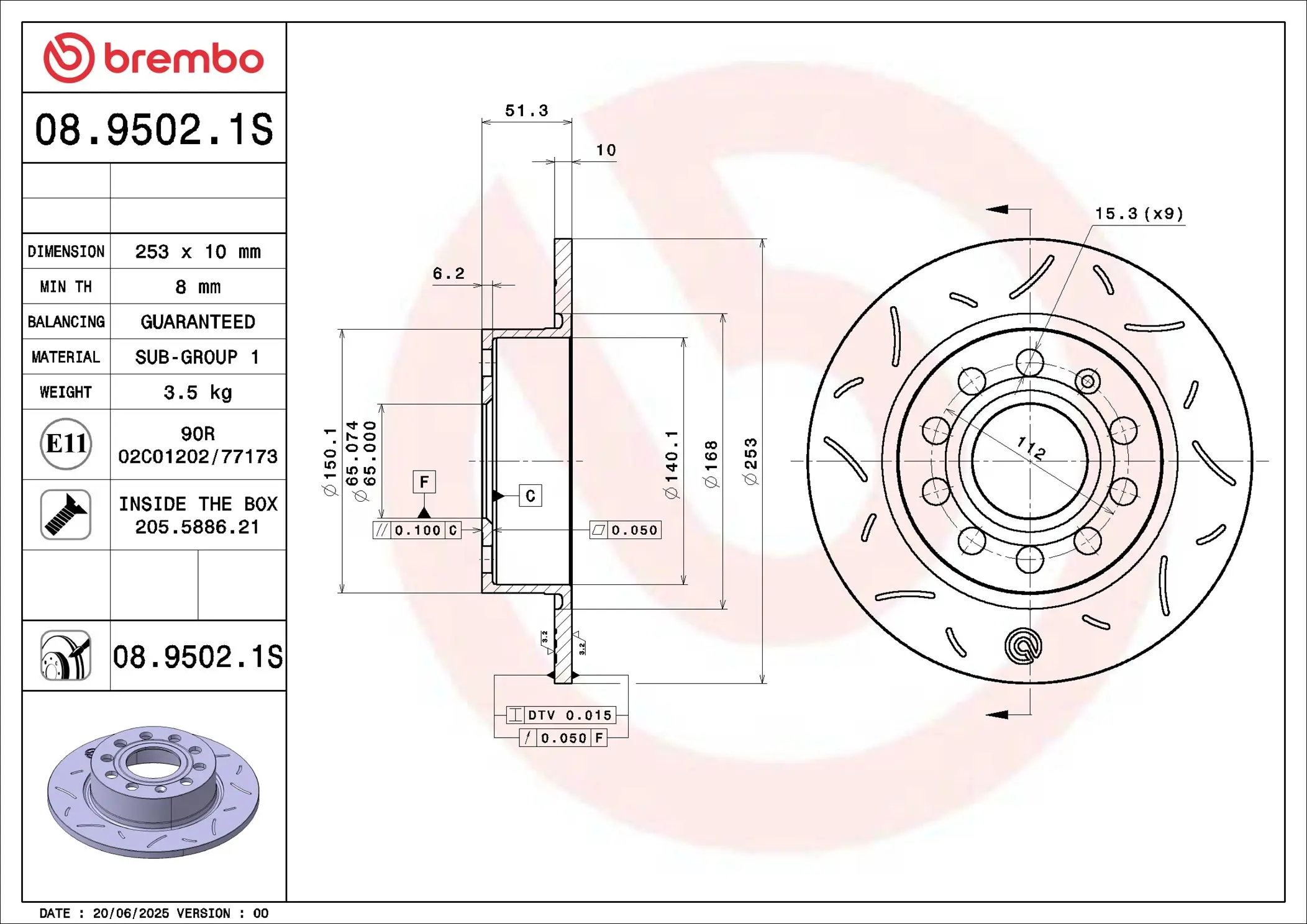 Bremsscheibe Hinterachse BREMBO 08.9502.1S