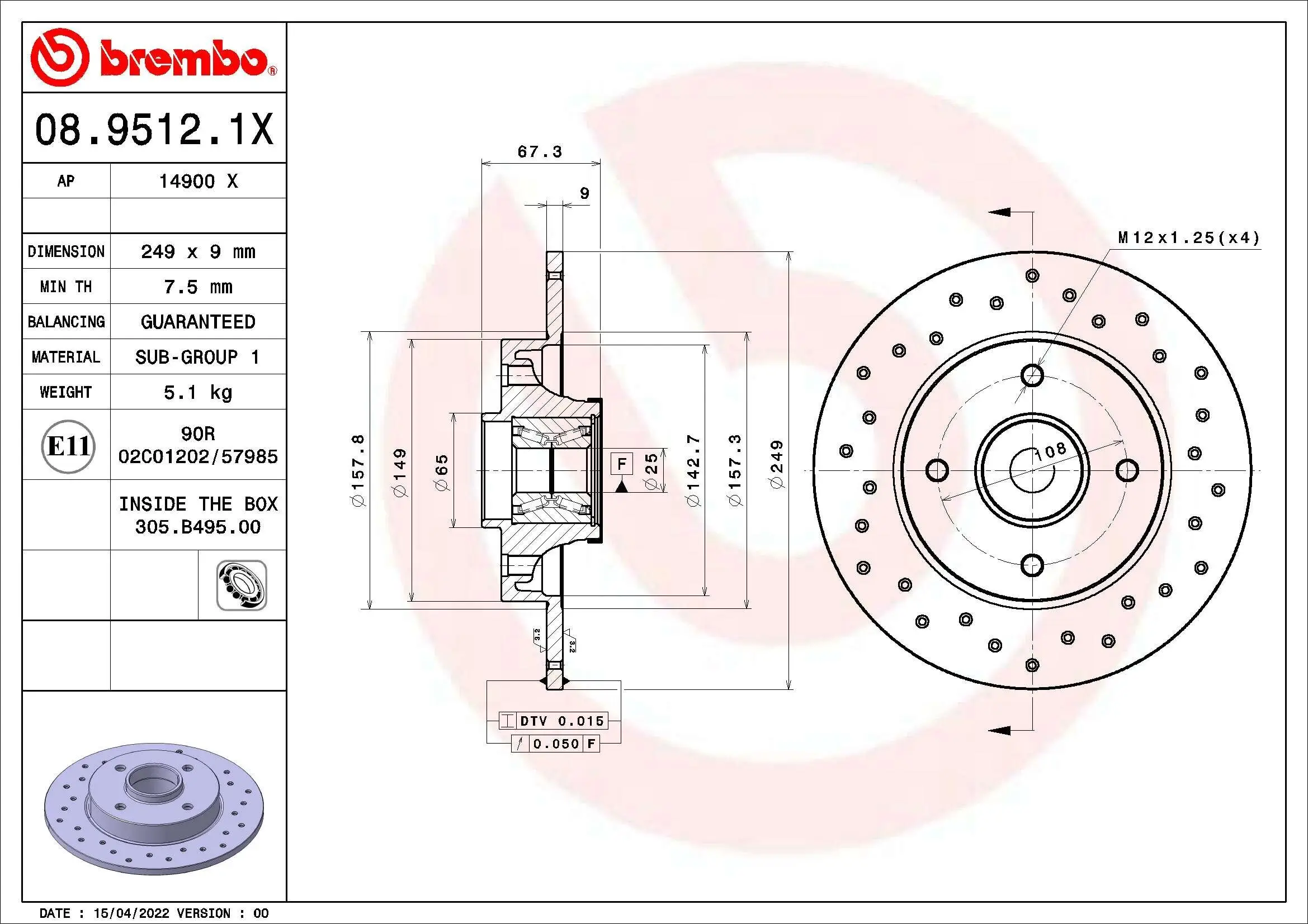 Bremsscheibe BREMBO 08.9512.1X