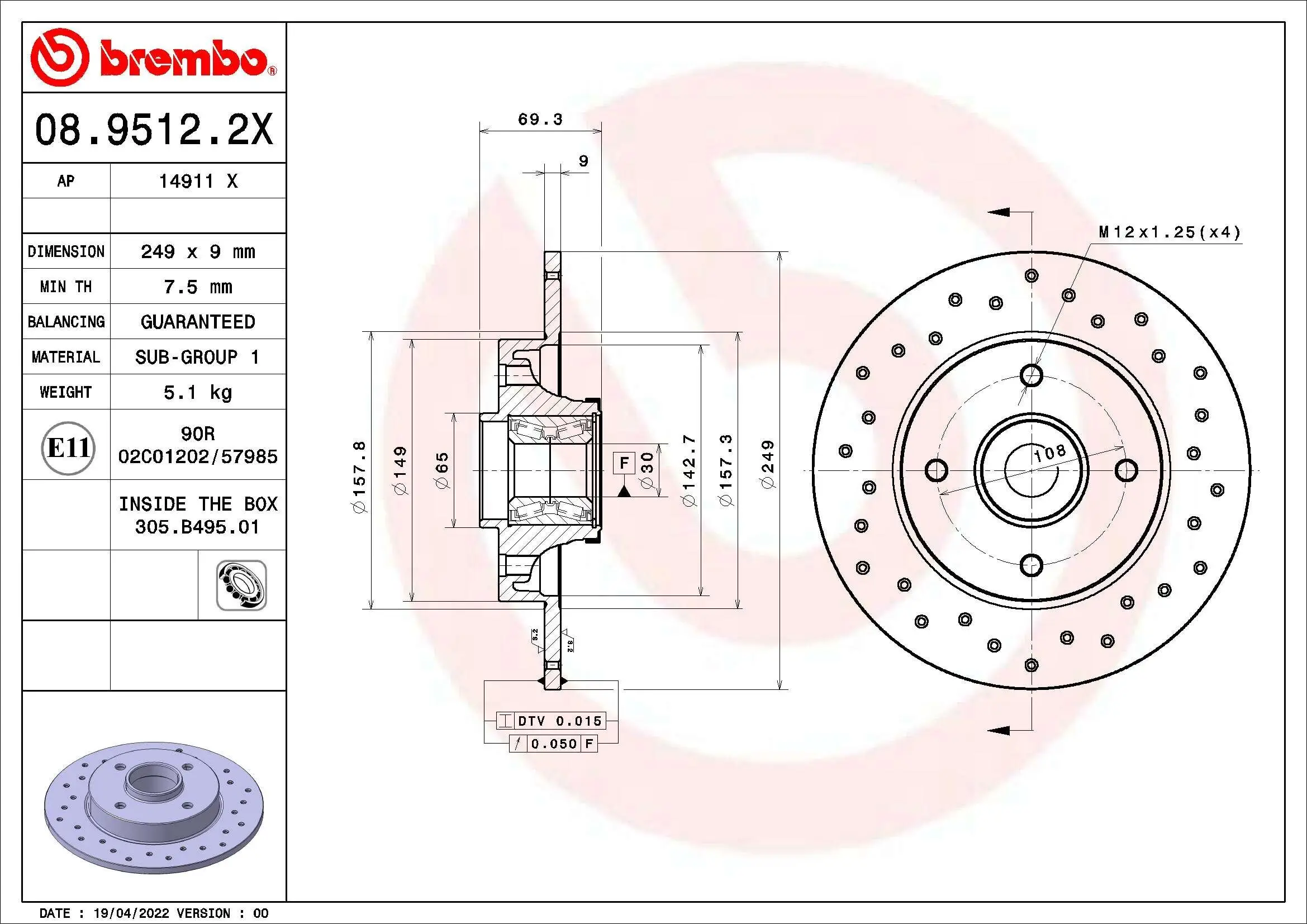 Bremsscheibe BREMBO 08.9512.2X