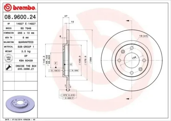 Bremsscheibe Vorderachse BREMBO 08.9600.24 Bild Bremsscheibe Vorderachse BREMBO 08.9600.24