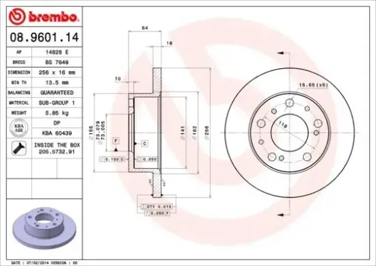 Bremsscheibe Vorderachse BREMBO 08.9601.14 Bild Bremsscheibe Vorderachse BREMBO 08.9601.14