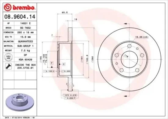 Bremsscheibe Vorderachse BREMBO 08.9604.14 Bild Bremsscheibe Vorderachse BREMBO 08.9604.14