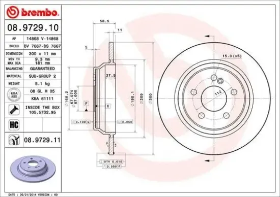 Bremsscheibe Hinterachse BREMBO 08.9729.11 Bild Bremsscheibe Hinterachse BREMBO 08.9729.11