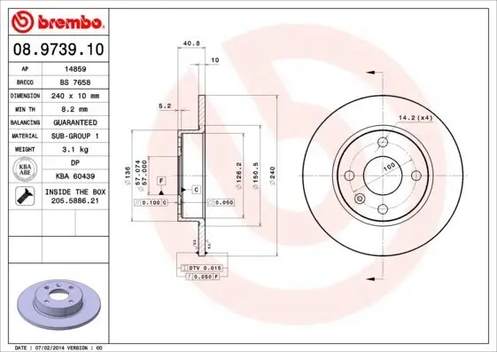 Bremsscheibe Hinterachse BREMBO 08.9739.10