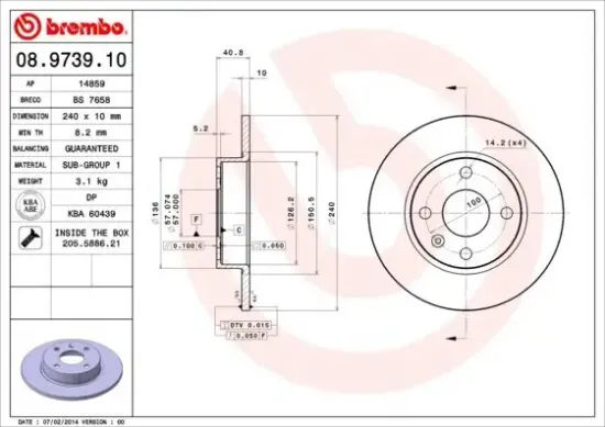 Bremsscheibe Hinterachse BREMBO 08.9739.10 Bild Bremsscheibe Hinterachse BREMBO 08.9739.10