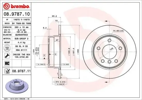 Bremsscheibe Hinterachse BREMBO 08.9787.11 Bild Bremsscheibe Hinterachse BREMBO 08.9787.11