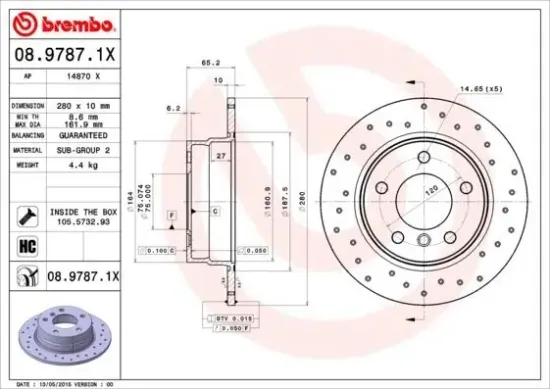 Bremsscheibe Hinterachse BREMBO 08.9787.1X Bild Bremsscheibe Hinterachse BREMBO 08.9787.1X