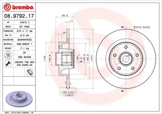 Bremsscheibe Hinterachse BREMBO 08.9792.17 Bild Bremsscheibe Hinterachse BREMBO 08.9792.17