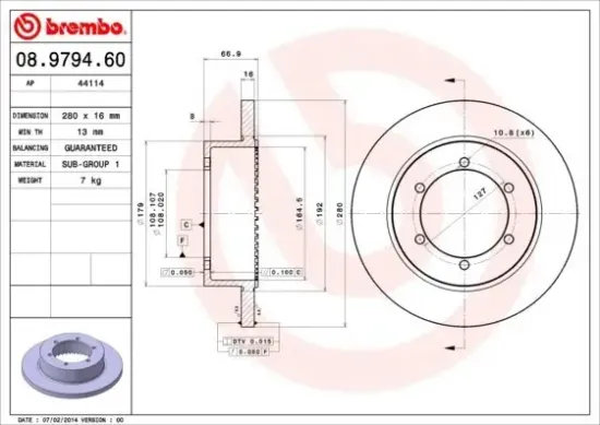 Bremsscheibe BREMBO 08.9794.60 Bild Bremsscheibe BREMBO 08.9794.60