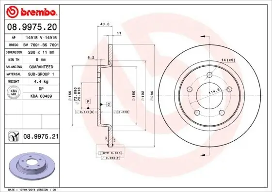 Bremsscheibe Hinterachse BREMBO 08.9975.21